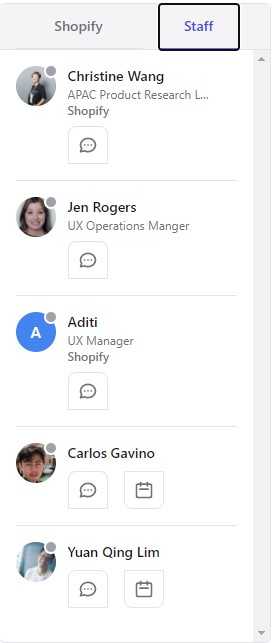 LIst of Staff including job titles and ability to directly talk to them or schedule a meeting.